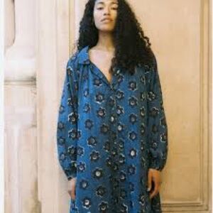 Christy Dawn Blue Floral Long-Sleeve Dress